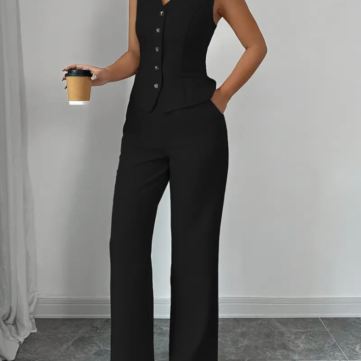black sleeveless suit set - MomDres