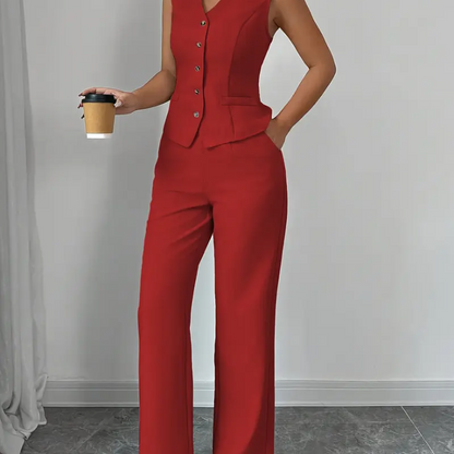red sleeveless suit set - MomDres