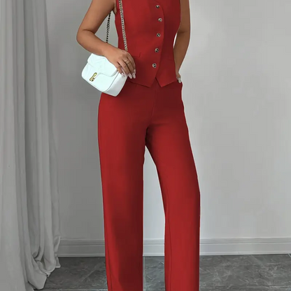 red sleeveless suit set - MomDres