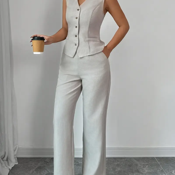 gray sleeveless suit set - MomDres