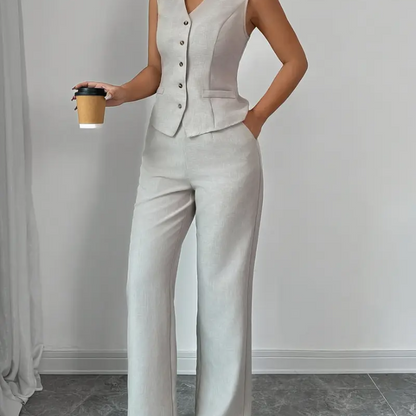 gray sleeveless suit set - MomDres