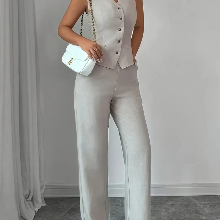gray sleeveless suit set - MomDres