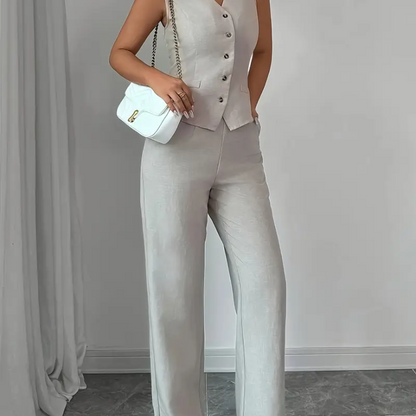 gray sleeveless suit set - MomDres
